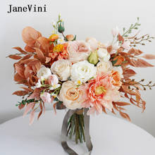 JaneVini Vintage Champagne Pink Bridal Holder Bouquet Artificial Flowers Silk Rose Peony Autumn Fake Bouquet Wedding Accessories 2024 - buy cheap