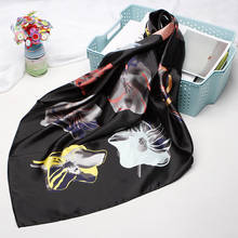 Women Neck Scarf Silk Satin Kerchief Square Shawls and Wraps Fashion Print Hijab Scarfs Female 90*90cm Black Scarves For Ladies 2024 - buy cheap