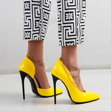 LAIGZEM Women Pumps Shiny Stiletto High Heels Sandals Chains Ankle Straps Party Dress Prom Wedding Shoes Woman Big Size 38 45 48 2024 - buy cheap