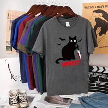 Черный кот, что футболка убийственная кошка Ножи Для женщин забавная Футболка короткий рукав Хэллоуин футболки Femme Camisetas De Verano Mujer 2020 2024 - купить недорого