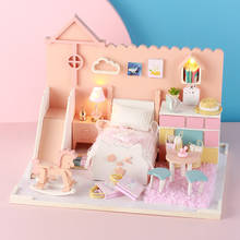 Cama LED de princesa para gato, muebles de casa de muñecas, diy para muñecas de madera, casa de diy para muñecas en miniatura, juguete rompecabezas para niños 2024 - compra barato