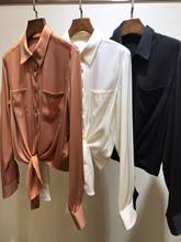 fashion 2021 new women long-sleeved sexy casual solid color silk pointed collar shirt 0330 2024 - buy cheap