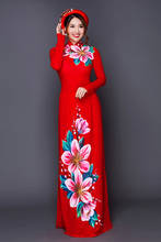 hand-painted peony aodai vietnam clothing cheongsam aodai vietnam dress vietnamese traditionally dress long sleeves cheongsam 2024 - buy cheap