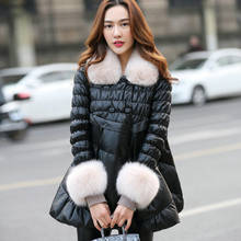 Jaqueta de couro 2020 de inverno feminina, casaco de pele de raposa com gola baixa, jaqueta feminina de pele de carneiro genuíno, casaco quente para mulheres my4418 s 2024 - compre barato