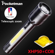Potente linterna táctica XHP50 + COB LED, recargable por USB, luz de mano con zoom, batería integrada 2024 - compra barato