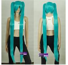 Peruca de cabelo para festa>>>> resistente ao calor miku green cosplay com rabo de cavalo clipe 2024 - compre barato