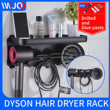 Dyson rack secador de cabelo preto cola pasta de banheiro, prateleiras para parafuso, organizador de instalação, prateleira de parede, rack de armazenamento 2024 - compre barato
