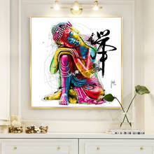 Pintura en lienzo de estatua de Buda colorida, impresiones artísticas de Graffiti de Buda y Cuadros de póster, imagen artística de pared para decoración del hogar y sala de estar 2024 - compra barato