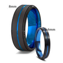 Кольца для пар-трендовые черные матовые кольца из нержавеющей стали для мужчин и женщин тонкие синие линии Groove Promise Кольца ювелирные изделия для свадебной вечеринки 2024 - купить недорого