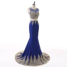 2020 sexy azul real apliques duas peças rendas vestidos de noite vestidos de baile formal vestidos de festa 2024 - compre barato