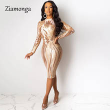 Ziamonga Women Bodycon Dress Sequined Glitter Bling Long Sleeves Evening Party Casual Midi Dress Elegant Streetwear Vestidos 2024 - buy cheap