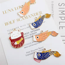 5pcs Lucky cat carp banner diy Japanese jewelry accessories KC gold enamel alloy pendants Pendant pendant Accessories 2024 - buy cheap