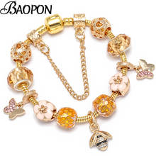 BAOPON 2021 New Style Gold Color Butterfly & Bee Pendant Charm Bracelets For Women Fits Beads Bracelets Bangles  Jewelry Gift 2024 - buy cheap