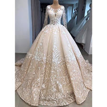 Vestido de noiva champanhe, de renda, linha, mangas compridas, plus size, vestido de noiva, cauda 2024 - compre barato