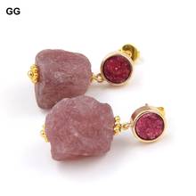 GuaiGuai Jewelry Natural Strawberry Quartz Rhinestone Quartzs Stud Gold Color Plated Dangle Earrings For Women 2024 - buy cheap