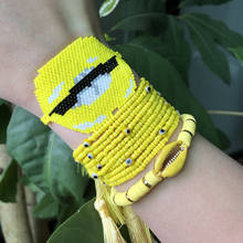 BLUESTAR-pulsera de cuentas MIYUKI para Mujer, brazalete de arcilla polimérica de cristal, hecha a mano con borla, labios amarillos, a la Moda 2024 - compra barato
