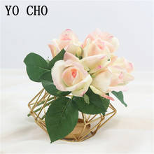 Yo cho buquê de flores artificiais real toque 6 cabeças de seda rosa bouquet falso rosa flor casa festa casamento mesa vaso decorações 2024 - compre barato