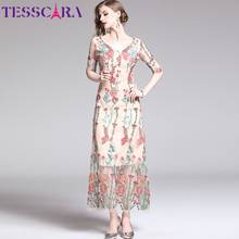 TESSCARA Women Luxury Embroidery Mesh Dress Festa High Quality Elegant Long Cocktail Party Robe Femme Floral Designer Vestidos 2024 - buy cheap