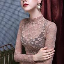 2022 Fashion Women Lace Blouse Shirt Women Sexy See-through Long Sleeve Mesh Blouses Blusas Spring Summer Elastic Skinny Tops 2024 - buy cheap