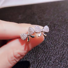 2022 New Silver Color Cute Bowknot Stud Earrings with Bling Zircon Stone Fashion Jewelry Korean Earrings 2024 - compre barato