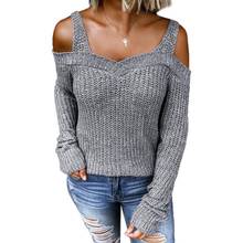 Suéter de punto con hombros descubiertos para mujer, Jersey holgado, Tops de otoño, tejido, novedad de 2020 2024 - compra barato