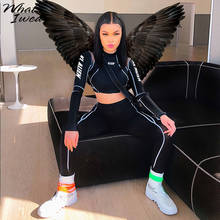 Whatiwear Women Two Piece Set 2021 Tracksuit Casual Fitness Fashion Slim Sexy High Waist  Full Sleeve Full Length O-neck Letter 2024 - buy cheap