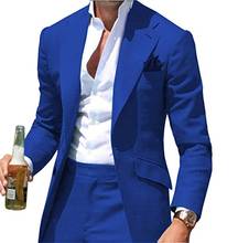 Ternos masculinos casuais da moda, azul royal, com calças, lapela com corte, slim fit, para casamento, noivado, jantar, festas, smoking, 2021 2024 - compre barato