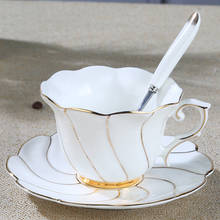 Taza de café de hueso de oro pintado a mano de alta gama, juego de té europeo de china, juego de té de cerámica, taza de té rojo, taza para amantes con cuchara de plato 2024 - compra barato