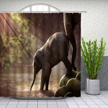 Elefante verão luz solar rio floresta animal cortinas de chuveiro decoração do banheiro à prova dwaterproof água poliéster pano cortina conjunto barato 2024 - compre barato