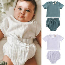 PUDCOCO Newborn Kids Baby Boy Girl Clothes Cotton&Linen T-shirt Tops+Shorts Pants Outfits Set 3-24M 2024 - buy cheap