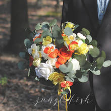 Eillyrosia buquê de casamento, flores artificiais de limão, laranja e branca, com suporte, flor, país de noiva, cerimônia de casamento, fotos, decoração 2024 - compre barato