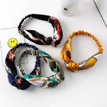 1PC NEW Two Color Stitching Chain Knot Cross Printing Wash Face Makeup Head Bands  Elastic Hair Bands HeadWear 2024 - buy cheap