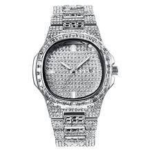 Часы наручные мужские кварцевые в стиле хип-хоп, водонепроницаемые, полностью алмазные, серебристые, с блестками, в деловом стиле 2024 - купить недорого