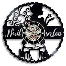 Nail Salon Vinyl Record Wall Clock Nail Art Manicure Studio Vinyl Clocks Modern Design Wall Watch Beauty Salon Wall Sign Decor 2024 - buy cheap