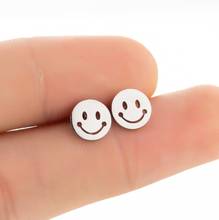 Minimalist Stainless Steel Cute Smile Face Stud Earrings Fashion Mini Face Ear Studs For Women Girl Jewelry Pendientes Brincos 2024 - buy cheap