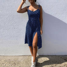 Платья 2020 летнее женское повседневное платье в горошек без рукавов с высокой плиссированной эластичной талией с v-образным вырезом пляжное платье Vestidos De Verano 2024 - купить недорого