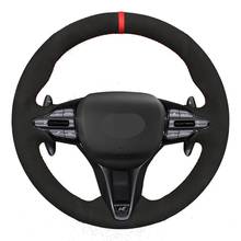 Car Steering Wheel Cover Hand-Stitched Soft Black Genuine Leather Suede For Hyundai i30 N 2018-2020 Veloster N 2019-2021 2024 - buy cheap