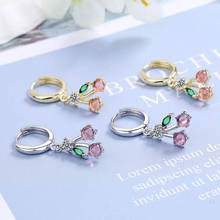 Cute Pink Cherry Tassel Earring Fashion Sweet Gold Silver Color Crystal Zircon Flower Drop Earrings for Women Girl Jewelry Gift 2024 - buy cheap