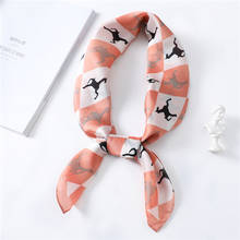 2022 Summer Square Silk Women Neck Scarf Luxury Horse Plaid Hair Band Shawl Lady Wraps Head Scarves Neckerchief Ring Tie 70*70cm 2024 - buy cheap