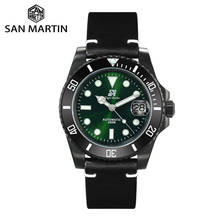 San Martin-relojes de buceo Scrub de acero inoxidable con bisel de cerámica para hombre, reloj mecánico luminoso de cuero de zafiro, automático 2024 - compra barato