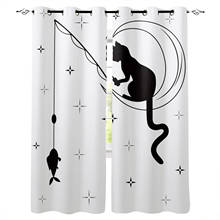 Black Cat Moon Fishing Cartoon Curtains for Living Room Bedroom Modern Home Decoration Window Curtain Kids Room Home Supplies 2024 - buy cheap