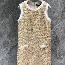 Moda coreana sin mangas para mujer, cuello redondo, chaleco de Tweed, ropa de calle de verano, vestidos ajustados con Bolsillos falsos 2024 - compra barato