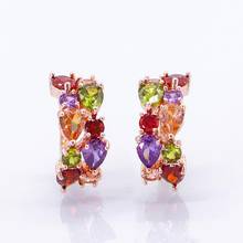 Wholesale Luxury Rose Gold Color Earrings Flash CZ Zircon Ear Studs 12 Colors Earrings Women Cheap brincos 2024 - buy cheap