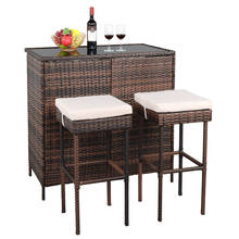 3-Pcs Bar Table Stool Set Include 1 Table + 2 Stool PE Rattan&Iron Frame Brown Gradient[US-Stock] 2023 - buy cheap