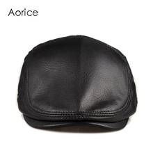 HL170-F Genuine Leather Baseball Cap Hat Men's Winter Warm Brand New Cow Skin Leather Newsboy Caps Hats Black Color 2024 - buy cheap