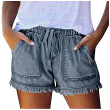 Pantalones vaqueros con bolsillo para Mujer, Shorts informales con borlas y vendaje, a la moda, 2021 2024 - compra barato