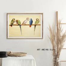 Póster Vintage con estampado de loro y pájaros, arte de pared de granja, Imagen en lienzo, cacatúa, periquito, pintura, impresiones para decoración de sala de estar 2024 - compra barato