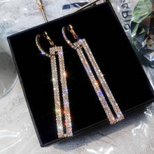 Fyuan fashion-brincos longos geométricos em strass, cores douradas e prateadas, presente, joia de festa 2024 - compre barato