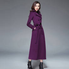 2019 Winter Fall Fashion Womens Double Breasted Slim High Waisted Purple Woolen Coat , Wool Coats for Woman , Women Overcoat 2024 - buy cheap