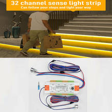 Лента с датчиком движения «сделай сам», беспроводная лента с затемнением, 32 канала, обтекаемый светильник для лестницы в помещении под шкафом, 12 В, световая лента для лестницы 2024 - купить недорого